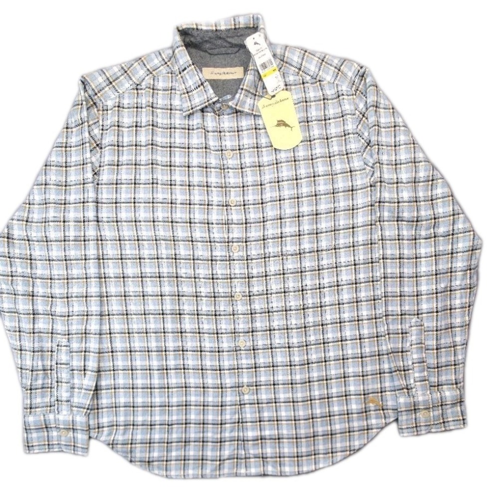 Tommy Bahama Men Plaid Shirt Medium NWT Button Down Long Sleeve Blue Gold